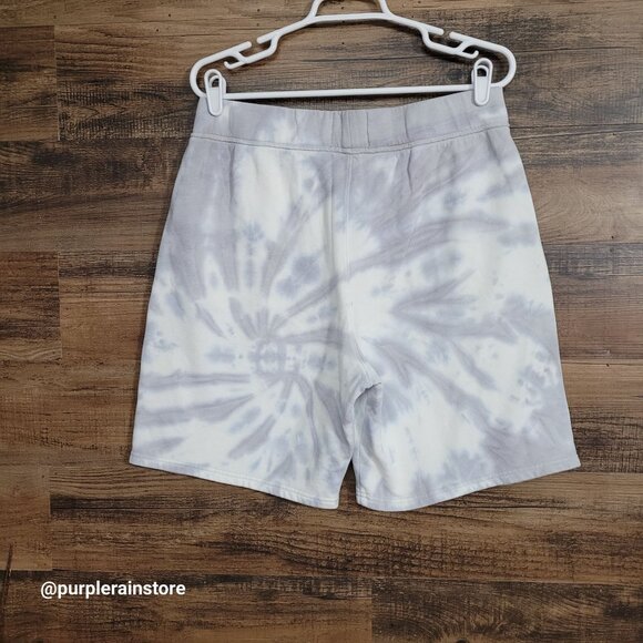 Abercrombie & Fitch Soft Fleece Tie Dye Shorts Size L Pockets Blue Gray White - Picture 2 of 11